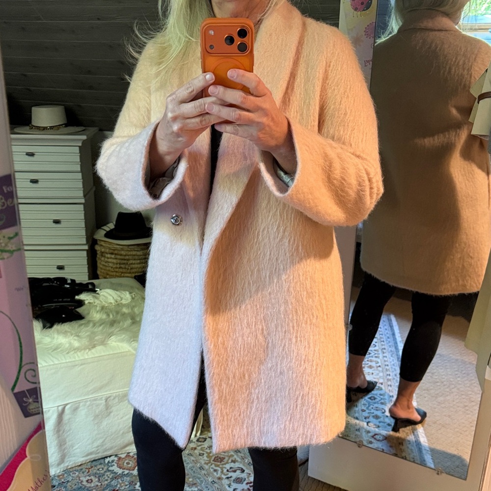Les Copains Pastel Pink Alpaca Wool-Blend Pea Coat